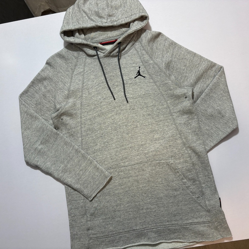 Air Jordan Hoodie Pullover Raglan Sweatshirt Fleece Nike Raw Hem Mens Small